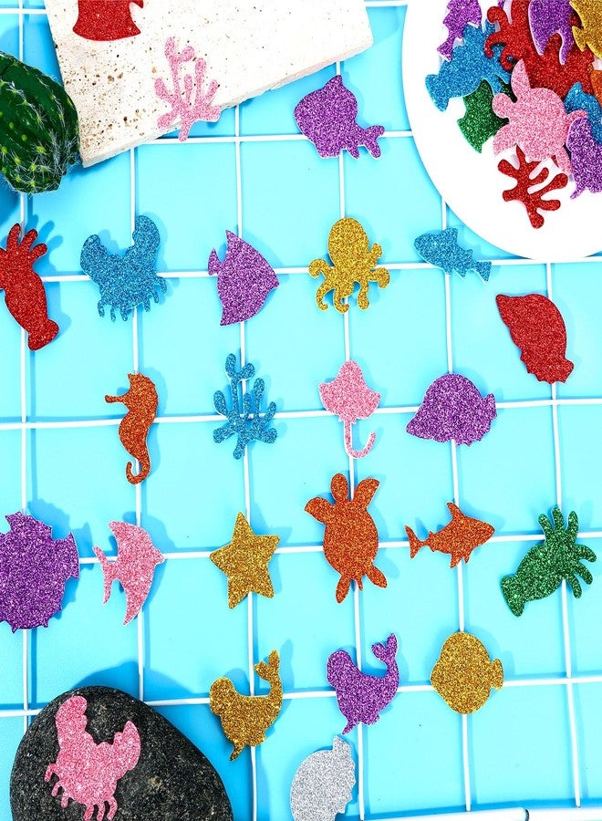 JULBEAR 300 Pieces Glitter Sea Animal Foam Stickers, Colorful Ocean Sea Fish Foam Stickers Bulk Self-Adhesive for Arts Crafts Ocean Theme Party Favors Decoration Home DIY Supplies - Image 4